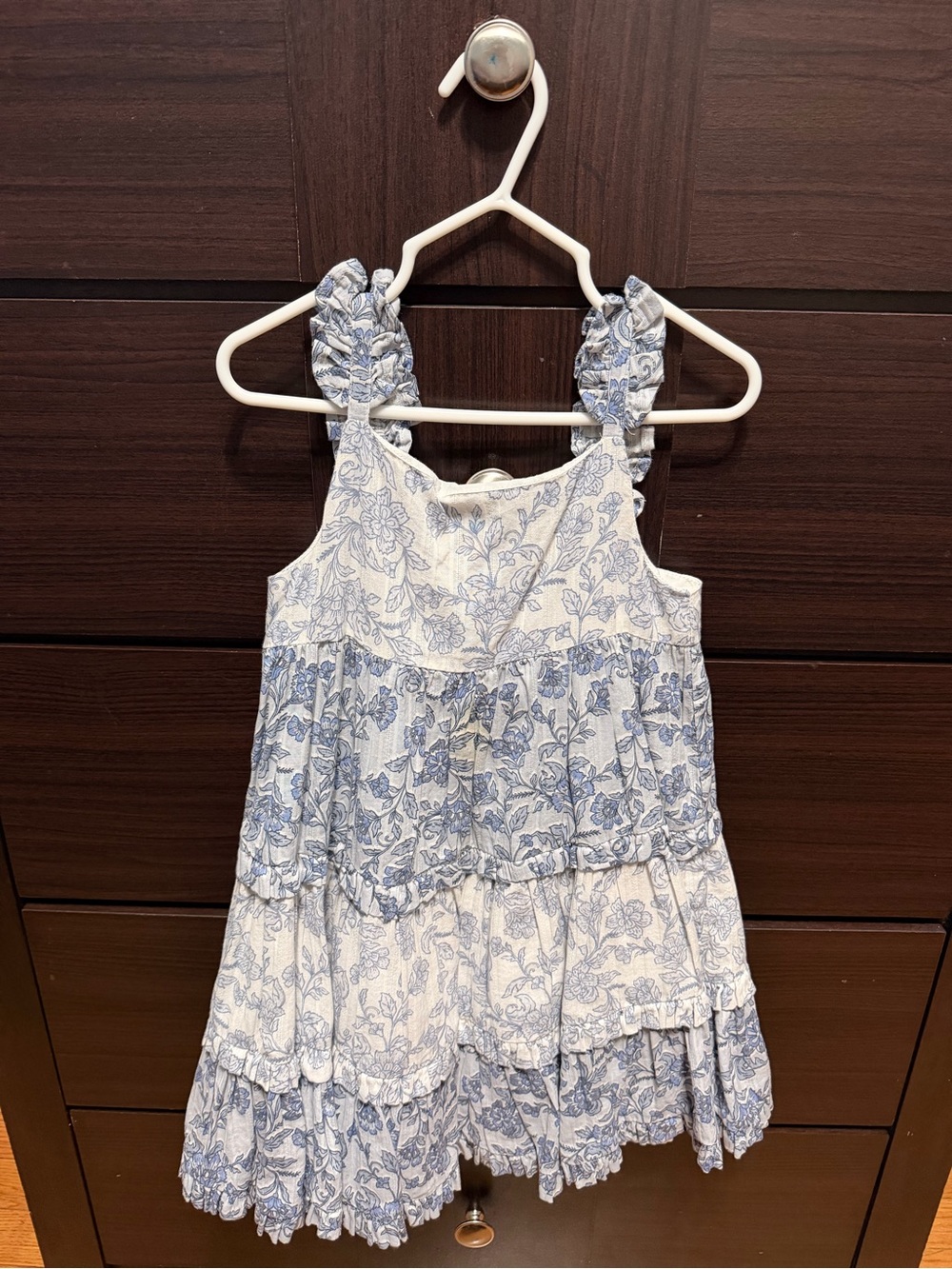 Haute Hippie Blue and White Floral Tiered Ruffle Dress